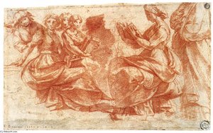 Group Of Figures Holding Book — Polidoro Da Caravaggio