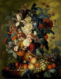A Vase Of Flowers With Fruit — Jacob Van Huysum