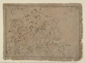 Durga, Kali, And The Matrikas Battle The Demon Raktabija: Scene From The Devi Mahatmya — Nainsukh