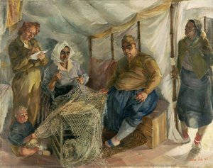 A Greek Refugee Family From Samos At Moses Wells Encampment, Arabia, With Red Cross Workers — Leslie Cole