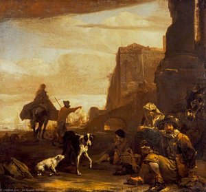 Figures Near A Seaport — Jan Baptist Weenix