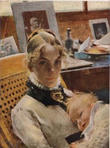A Studio Idyll. The Artist's Wife With Daughter Suzanne — Carl Larsson