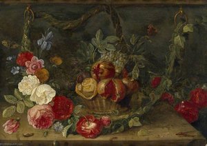 Decorative Still Life Composition With A Basket Of Fruit — Jan Van Kessel The Elder