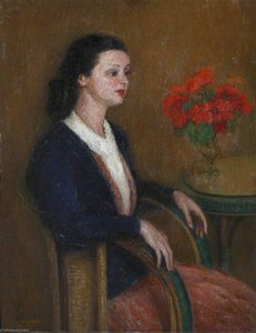 Seated Lady With Red Geraniums — Georges Van Houten