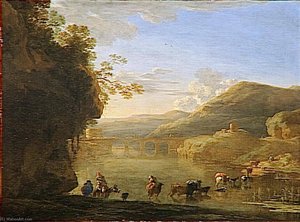 Paysage Avec Un Troupeau Traversant Une Riviere — Йан Аселйн