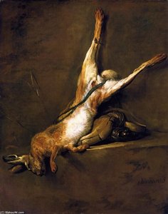 Lapin Avec Flacon À Poudre Et Sac De Chasse — Jean-baptiste-siméon Chardin
