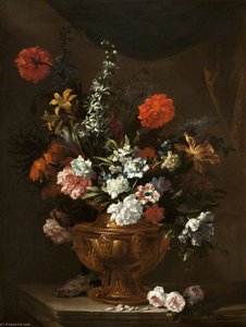 Flowers In A Sculptured Vase — Jean Baptiste Monnoyer