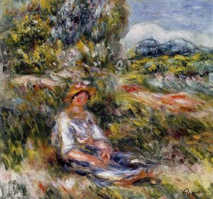 Young Girl Seated In A Meadow — Pierre-auguste Renoir