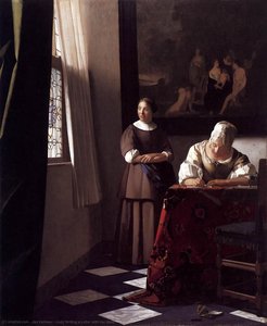 Lady Writing A Letter With Her Maid — Johannes Vermeer
