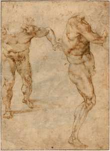Michelangelo Buonarroti - Zwei Studien Männlicher Nackte Und Eine Weitere Studie Zum Rechtsdrehung (verso), Um 1504 — Michelangelo Buonarroti
