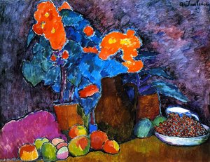 Natura Morta Con Fiori, Frutta E Bottiglia — Alexej Von Jawlensky