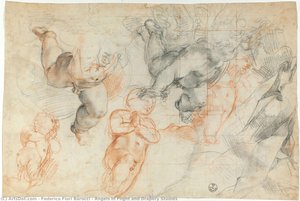 Ángeles En Vuelo Y Estudios De Drapería — Federico Fiori Barocci