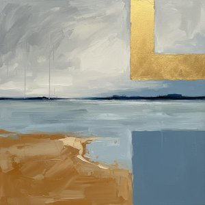 Golden Horizon: A Monumental Study Of Abstracted Tides And Gilded Geometric Silence — Laurent Fabre