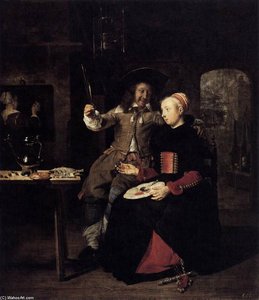 Portrait Of The Artist With His Wife Isabella De Wolff In A Tavern — Gabriel Metsu