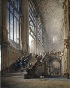 Re Vittorio Emanuele Ii, Cavour, I Ministri E La Corte Scendono Lo Scalone Di Palazzo Madama Dopo L — Carlo Bossoli