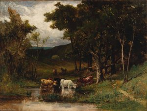 Untitled (landscape With Cows In Stream Near Trees) — Edward Mitchell Bannister