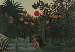 Tropical Landscape: American Indian Struggling With A Gorilla — Henri Rousseau