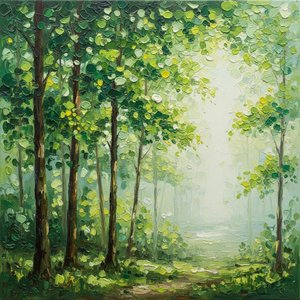 Ethereal Zöld Út A Fényes Ködön Át, Impasto Fényben