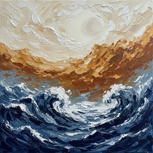 Vergängliche Horizonte Aus Ocker Und Marineblau In Skulpturaler Impasto-bewegung