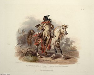 A Blackfoot Indian On Horseback — Karl Bodmer