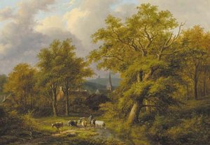 A Wooded Landscape With A Herdsman With Flock — Jan Evert Morel
