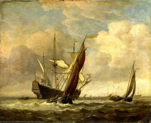 Two Small Vessels And A Dutch Man-of-war In A Breeze — Willem Van De Velde The Younger