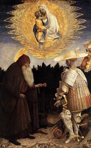 Apparition Of The Virgin To Sts Anthony Abbot And George. Panel. 47 X 29 Cm. National Gallery, London, Uk — Pisanello