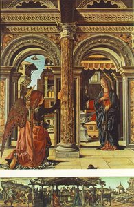 Annunciácia A Narodenie (altárpev Obrazu Pozorovateľstva) — Francesco Del Cossa
