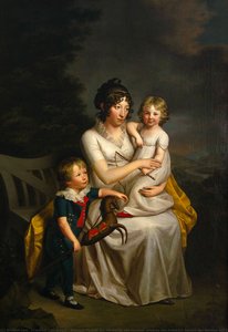 Deutsch Porträt Der Henriette Von Heintze, Ehefrau Des Friedrich Adolph Von Heintze Auf Gut Niendorf Bei Lübeck, Mit Ihren Beiden Kindern Josua (1800 1867) Und Henriette (1801 1837) Vor Romantischer Landschaft. English Portrait Of Henriette Von Heint.... — Friedrich Carl Gröger