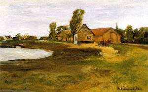 Village Street In Militsh - Landscape With Pond — Max Liebermann