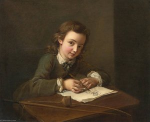 A Boy Drawing At His Desk — Philippe Mercier