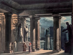 The Exterior Of An Egyptian Temple Illuminated At Night In Part By Torches, And In Part From The Moon — Contardo Maria Tomaselli