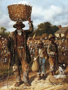Negro Man, Two Boys And Dog In Cotton Field — William Aiken Walker