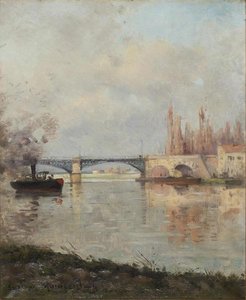 Le Pont De Chatou, Un Remorqueur Vue Depuis L'ile Sur Rueil Malmaison — Gustave Maincent