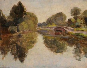 River Scene With A Bridge — Arnold Mason