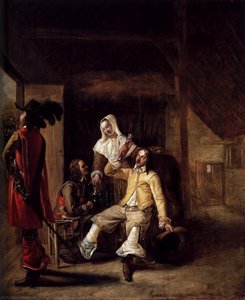 Two Soldiers And A Serving Woman With A Trumpeter — Pieter De Hooch