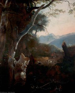 Mountainous Landscape With Peasants, Cows And Goats — Adam Pynacker