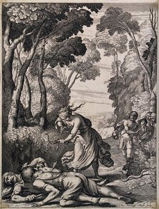 A Fight Between Two Men Is Ended By A Woman Shooting An Arro — Claude Vignon