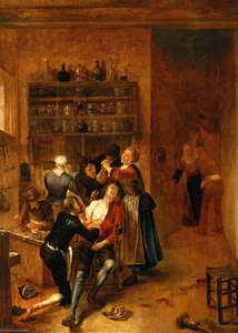 Interior With A Surgeon Attending To A Chest Wound — Gerrit Lundens
