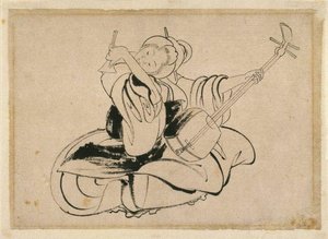 Sedela Ženska Z Šamisenom — Kacušika Hokusai