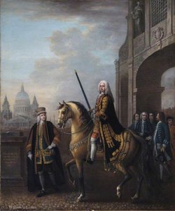 Equestrian Portrait Of Sir Richard Hoare Ii (1709–1754), As Lord Mayor Of London, At Temple Bar — John Wootton