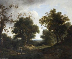 Wooded Landscape With Cattle, Sheep And Peasant Figures By A River — ბენჯამინ ბარკერი Ii