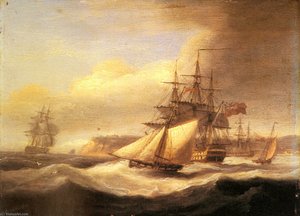 Naval Ships Setting Sail With A Revenue Cutter Off Berry Head — Thomas Luny