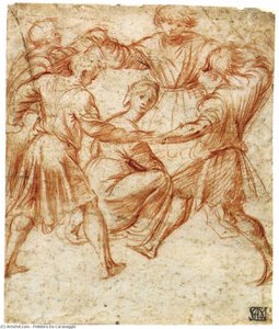 Young Men Dancing Around A Woman — Polidoro Da Caravaggio
