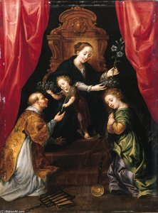 The Madonna And Child Enthroned, Adored — Marten Pepijn