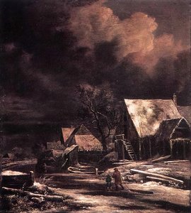 Village In Winter By Moonlight — Jacob Isaackszoon Van Ruisdael