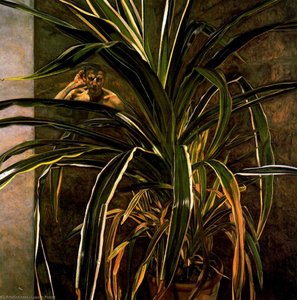 Interior With Plant, Reflection Listening (self-portrait) — Lucian Freud