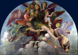 Saint Mary Magdalene Borne By Angels — Giulio Romano