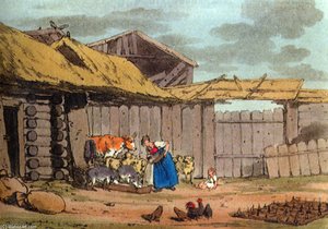 Russian Barnyard. Beginning Of The Xix Century — John Augustus Atkinson