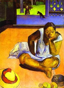"te Faaturuma (brooding Woman)" -> "te Faaturuma (den Truende Kvinnen)" — Paul Gauguin